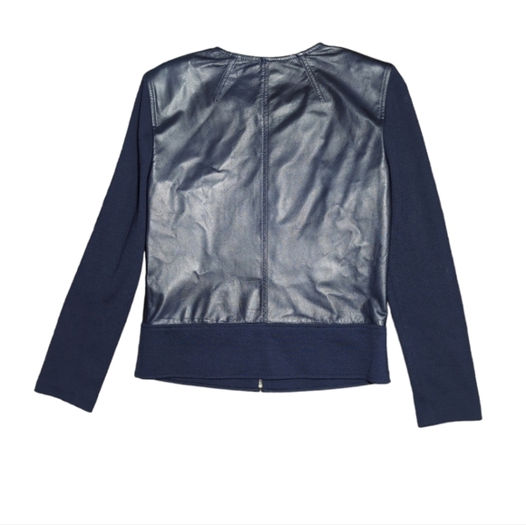 ST. John Blue Leather / Silk / Wool Blend Biker Jacket Size 2 - Picture 6 of 6